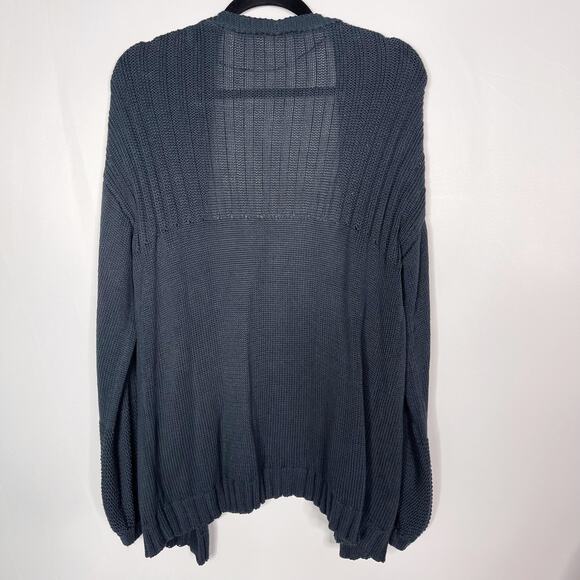 Hem & Thread M Teal Blue Green Chunky Knit Open Front Cardigan Sweater Textured - Picture 2 of 8